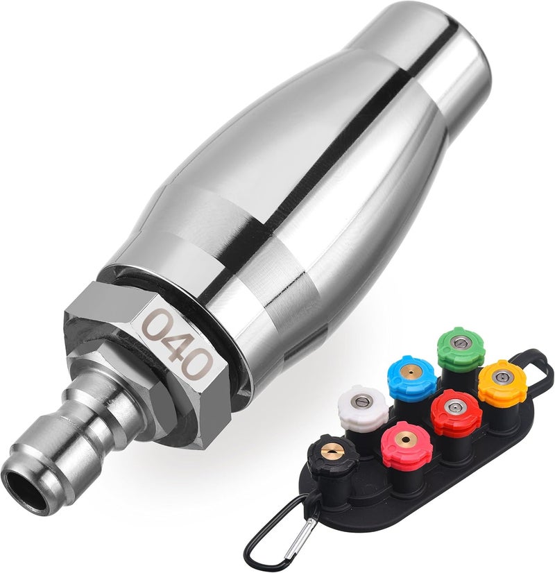 JOEJET Turbo Nozzle Pressure Washer, Rotating Pressure Washer Nozzle with 1/4" Quick Connect, 7 Spray Nozzle Tips with Nozzle Holder, 3000 PSI, Orifice 4.0 - Image 1